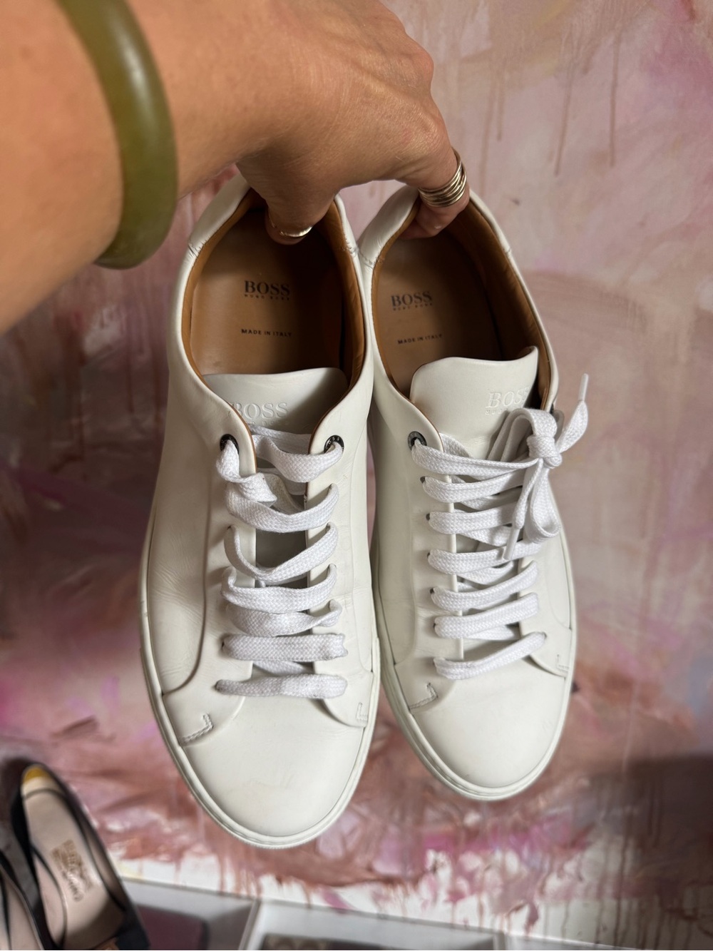 BOSS White Leather Lace-Up Sneakers for Men